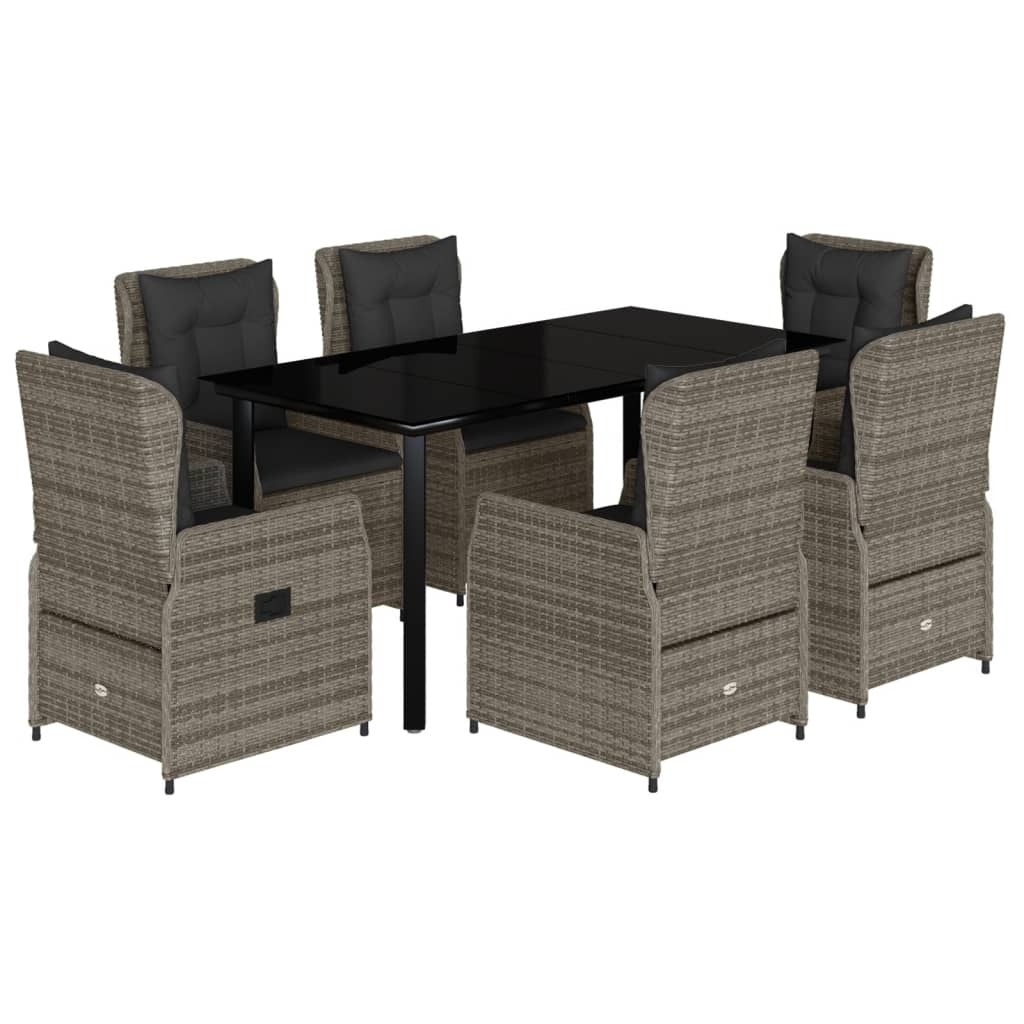 7-tlg. Garten-Essgruppe mit Kissen Grau Poly Rattan