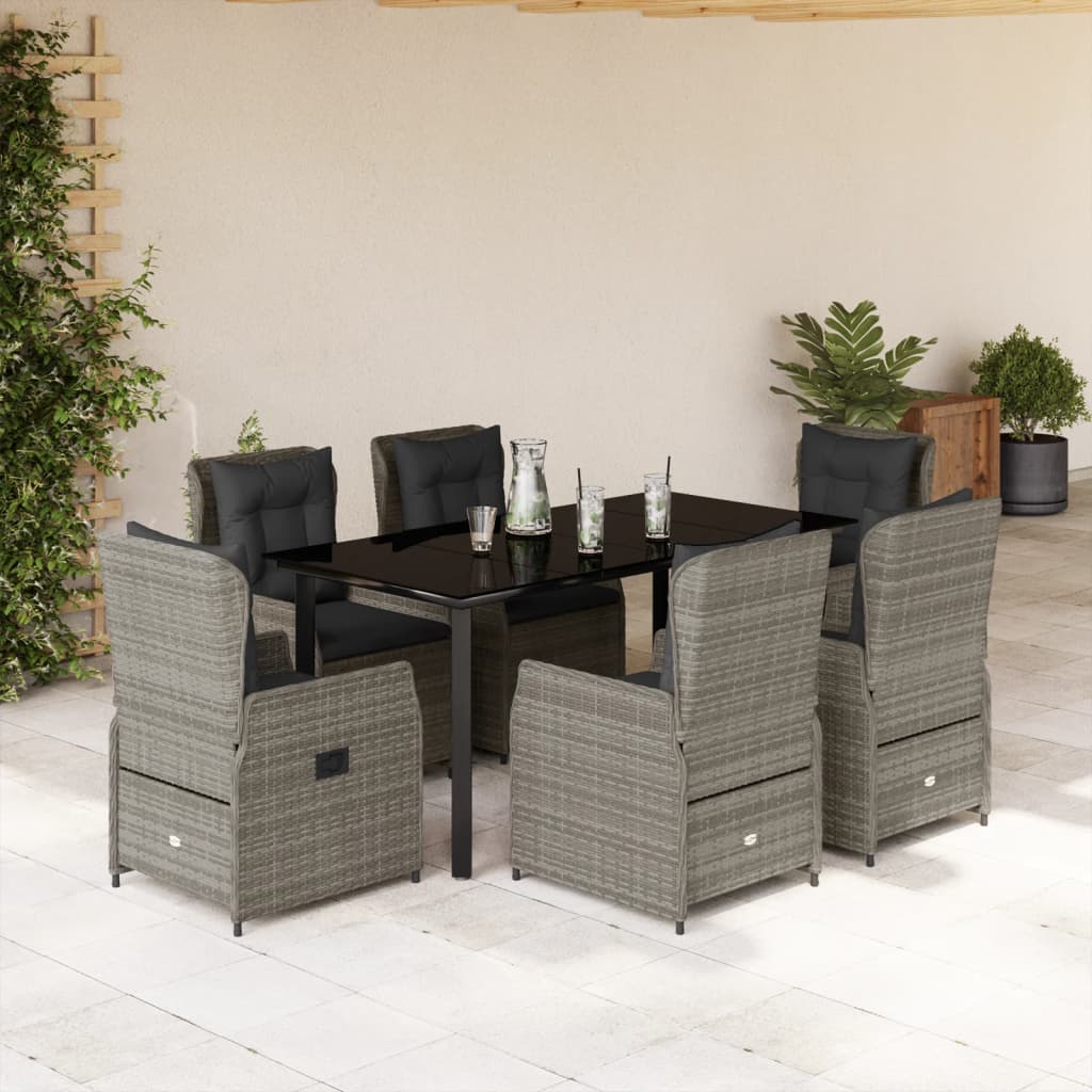 7-tlg. Garten-Essgruppe mit Kissen Grau Poly Rattan