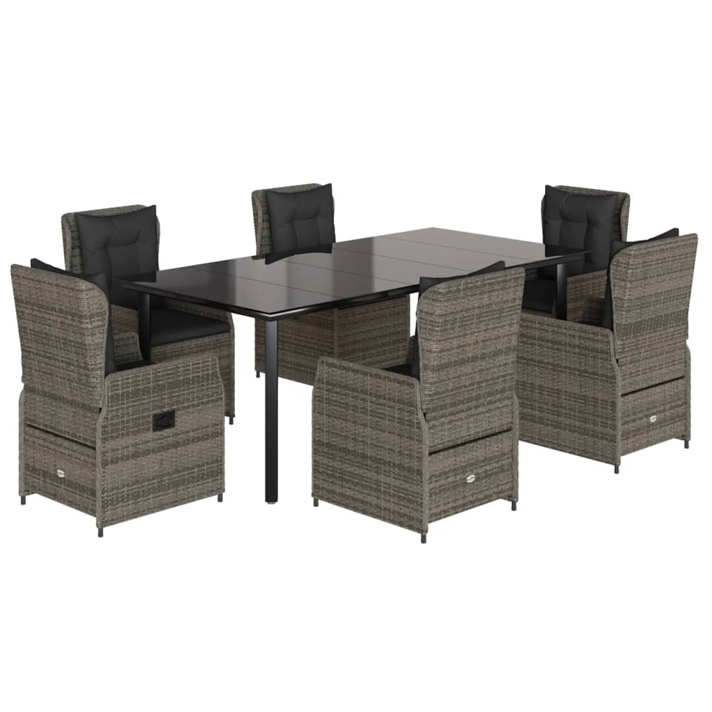 7-tlg. Garten-Essgruppe mit Kissen Grau Poly Rattan