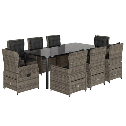 9-tlg. Garten-Essgruppe mit Kissen Grau Poly Rattan