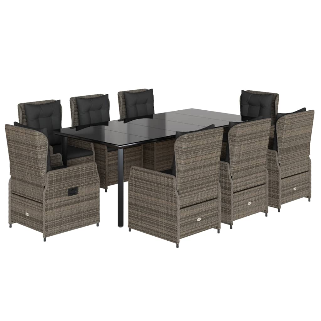 9-tlg. Garten-Essgruppe mit Kissen Grau Poly Rattan