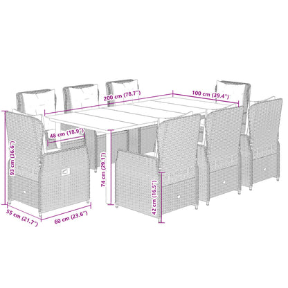 9-tlg. Garten-Essgruppe mit Kissen Grau Poly Rattan