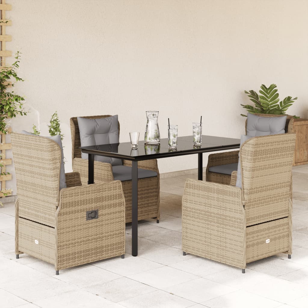5-tlg. Garten-Essgruppe mit Kissen Beige Poly Rattan