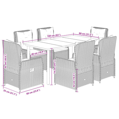 7-tlg. Garten-Essgruppe mit Kissen Beige Poly Rattan