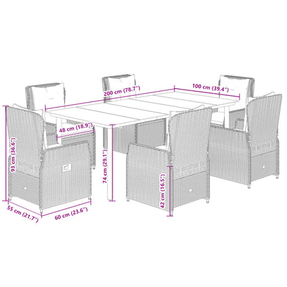 7-tlg. Garten-Essgruppe mit Kissen Beige Poly Rattan