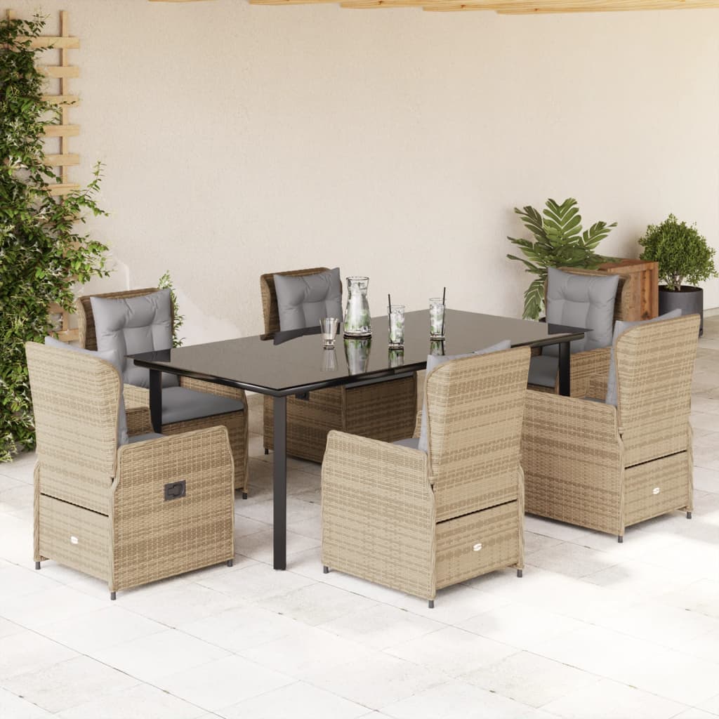 7-tlg. Garten-Essgruppe mit Kissen Beige Poly Rattan