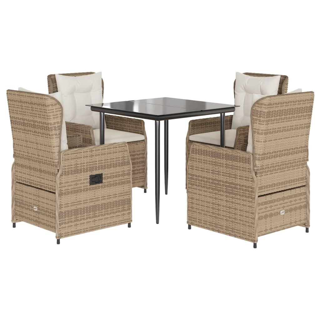 5-tlg. Garten-Essgruppe mit Kissen Beige Poly Rattan