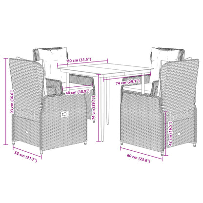 5-tlg. Garten-Essgruppe mit Kissen Beige Poly Rattan