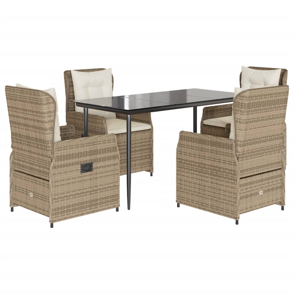 5-tlg. Garten-Essgruppe mit Kissen Beige Poly Rattan