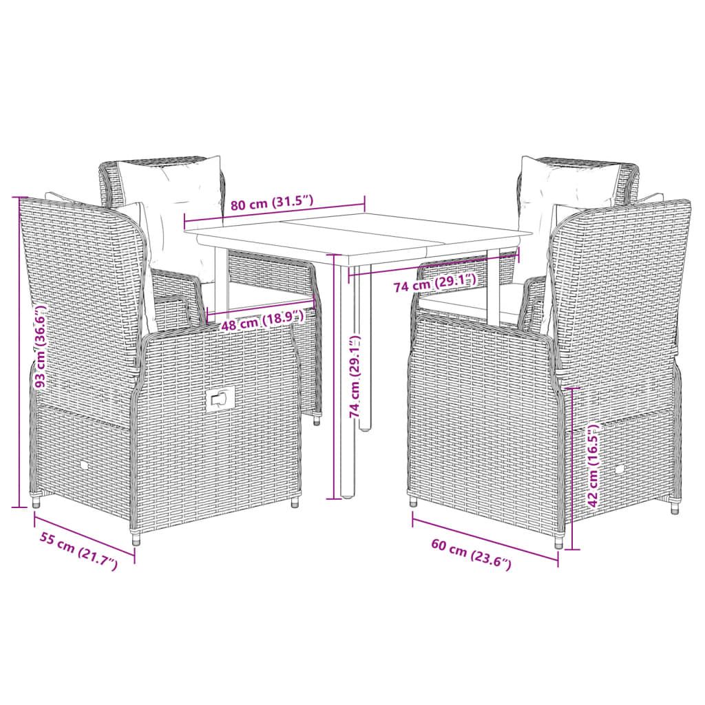 5-tlg. Garten-Essgruppe mit Kissen Beige Poly Rattan
