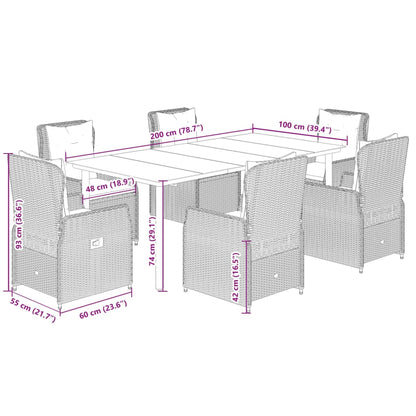 7-tlg. Garten-Essgruppe mit Kissen Beige Poly Rattan