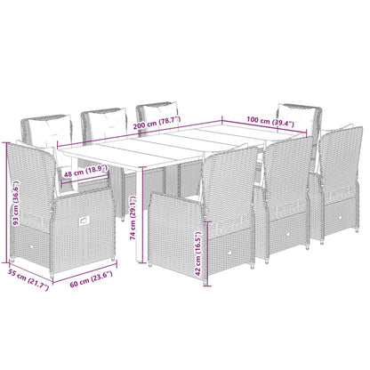 9-tlg. Garten-Essgruppe mit Kissen Beige Poly Rattan