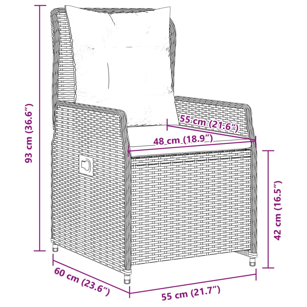 3-tlg. Garten-Essgruppe mit Kissen Hellgrau Poly Rattan