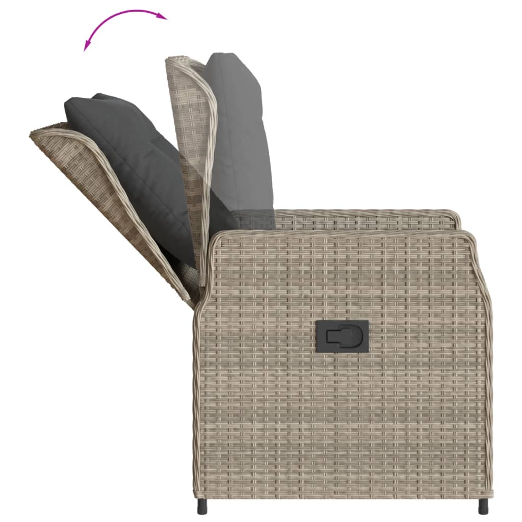 3-tlg. Garten-Essgruppe mit Kissen Hellgrau Poly Rattan