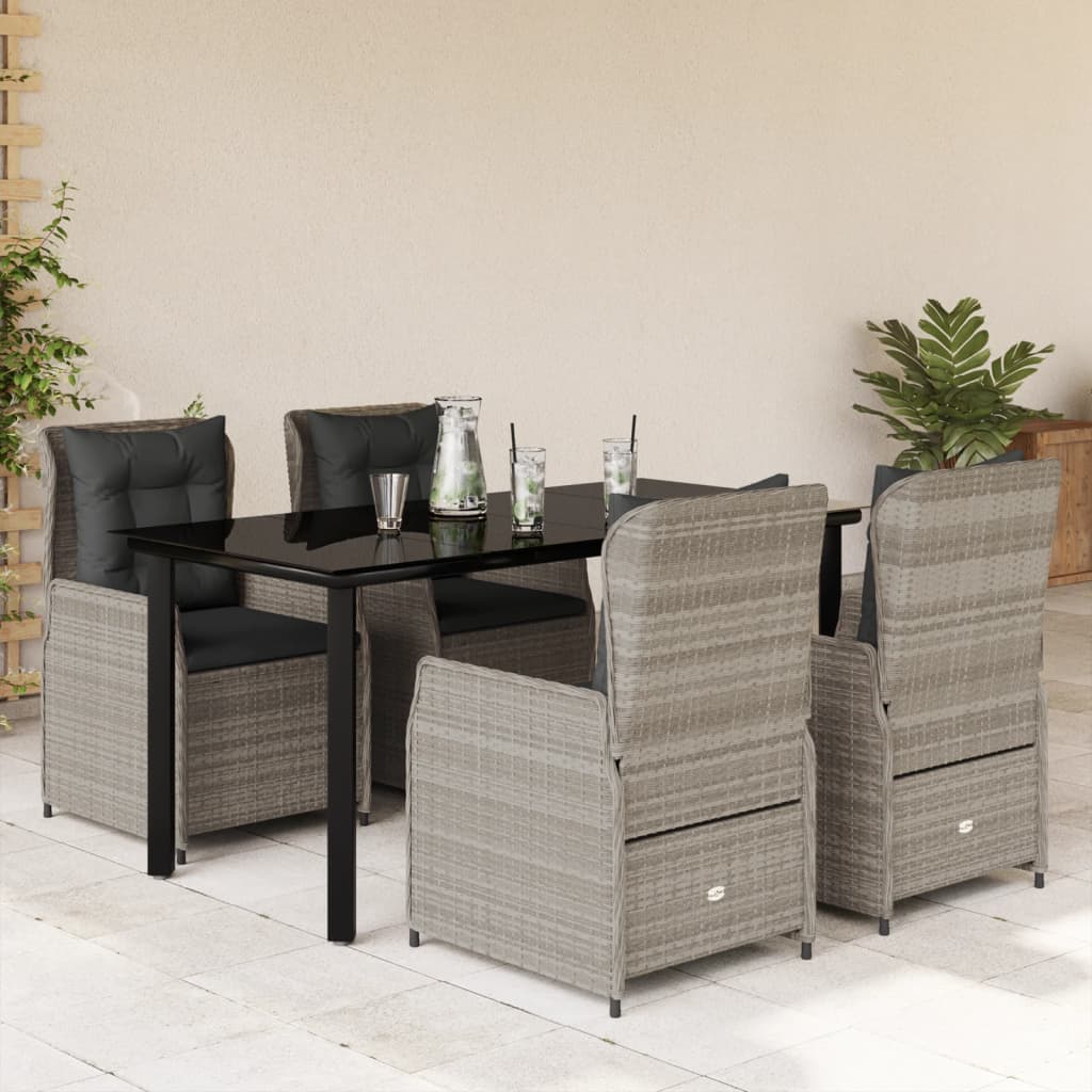 5-tlg. Garten-Essgruppe mit Kissen Hellgrau Poly Rattan