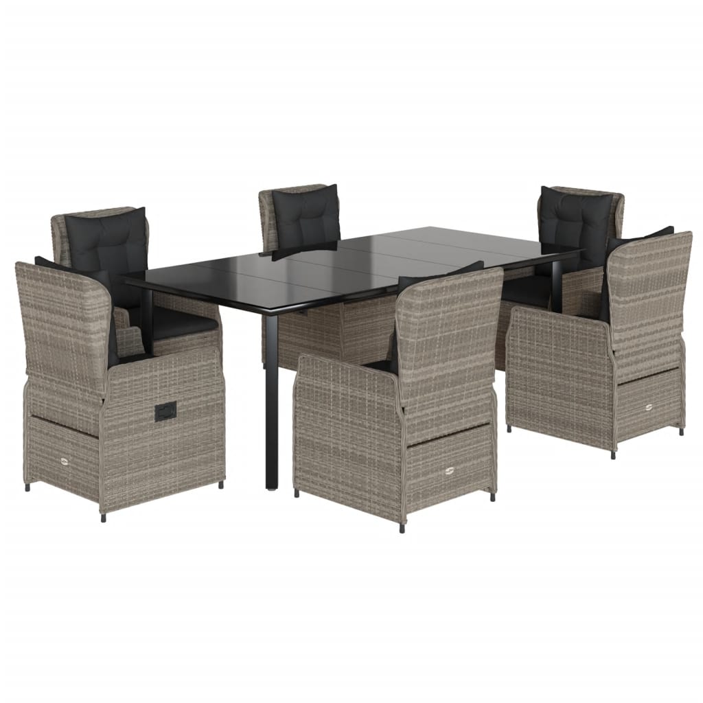 7-tlg. Garten-Essgruppe mit Kissen Hellgrau Poly Rattan