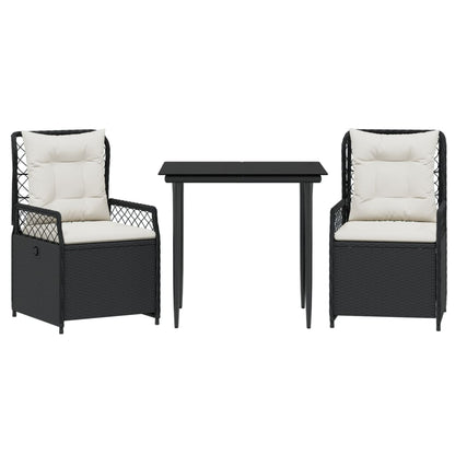3-tlg. Garten-Essgruppe mit Kissen Schwarz Poly Rattan