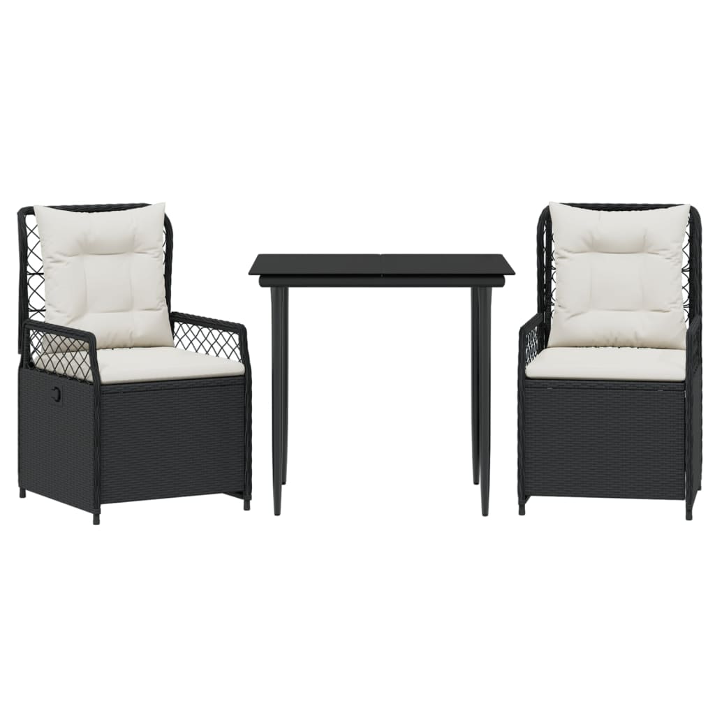 3-tlg. Garten-Essgruppe mit Kissen Schwarz Poly Rattan