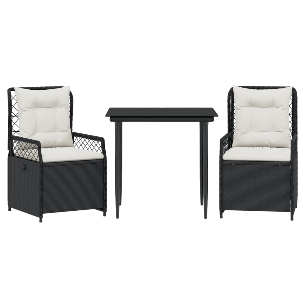 3-tlg. Garten-Essgruppe mit Kissen Schwarz Poly Rattan