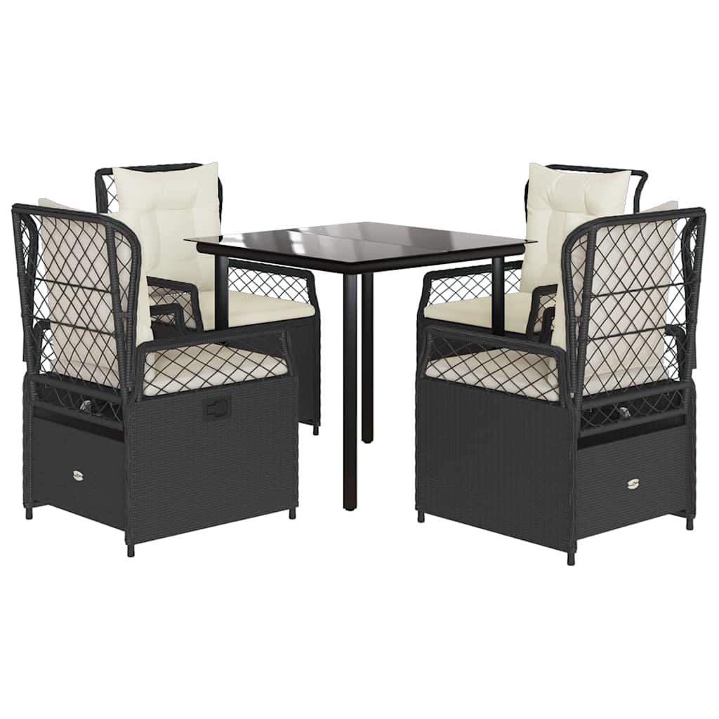 5-tlg. Garten-Essgruppe mit Kissen Schwarz Poly Rattan