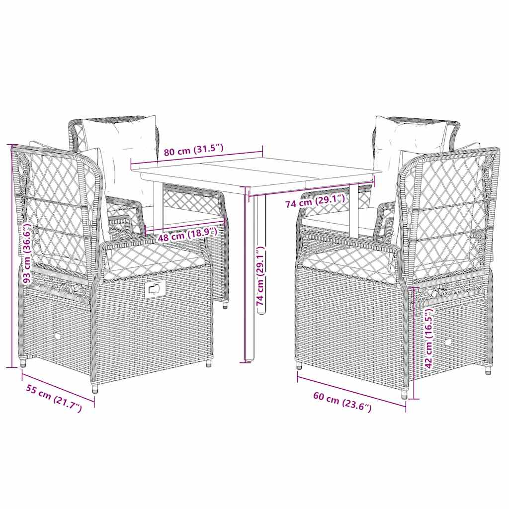 5-tlg. Garten-Essgruppe mit Kissen Schwarz Poly Rattan