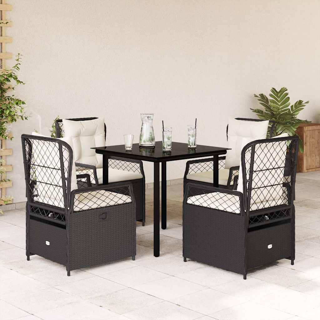 5-tlg. Garten-Essgruppe mit Kissen Schwarz Poly Rattan