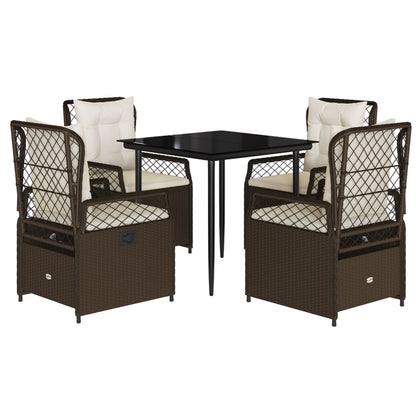 5-tlg. Garten-Essgruppe mit Kissen Braun Poly Rattan
