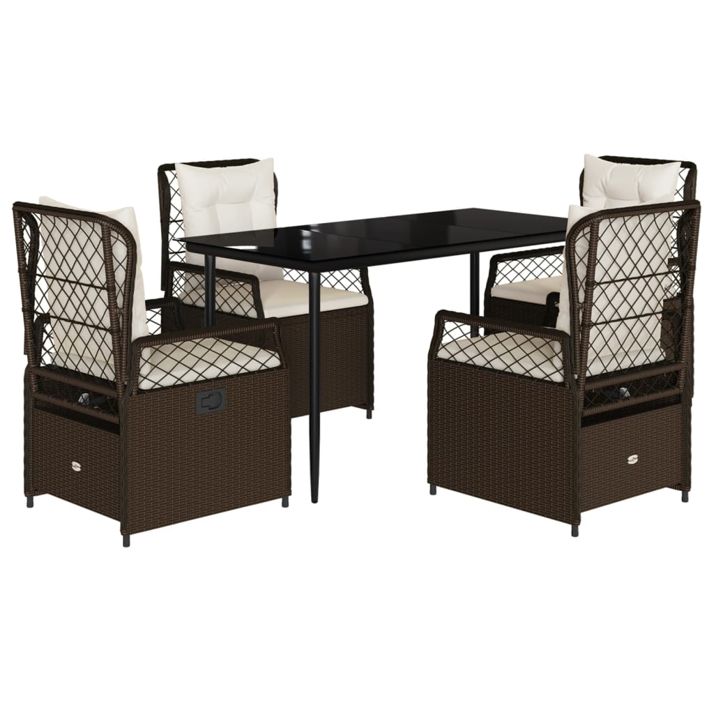 5-tlg. Garten-Essgruppe mit Kissen Braun Poly Rattan