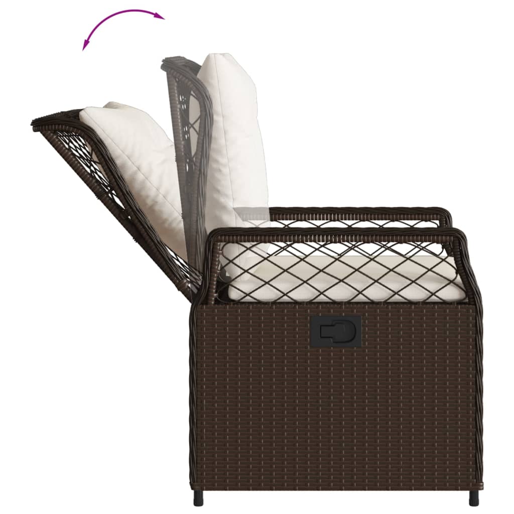 3-tlg. Garten-Essgruppe mit Kissen Braun Poly Rattan