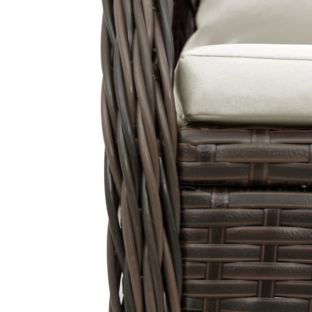3-tlg. Garten-Essgruppe mit Kissen Braun Poly Rattan