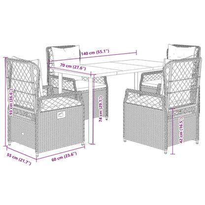 5-tlg. Garten-Essgruppe mit Kissen Braun Poly Rattan