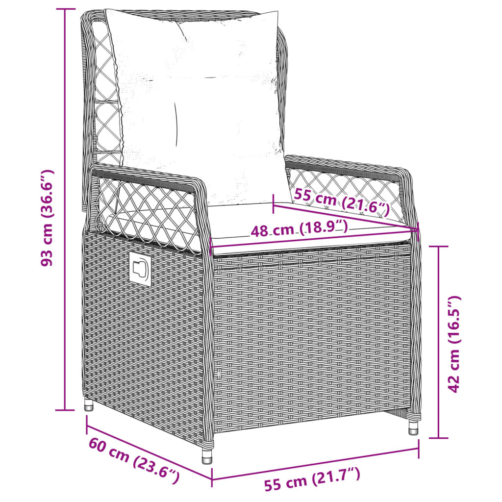 5-tlg. Garten-Essgruppe mit Kissen Braun Poly Rattan