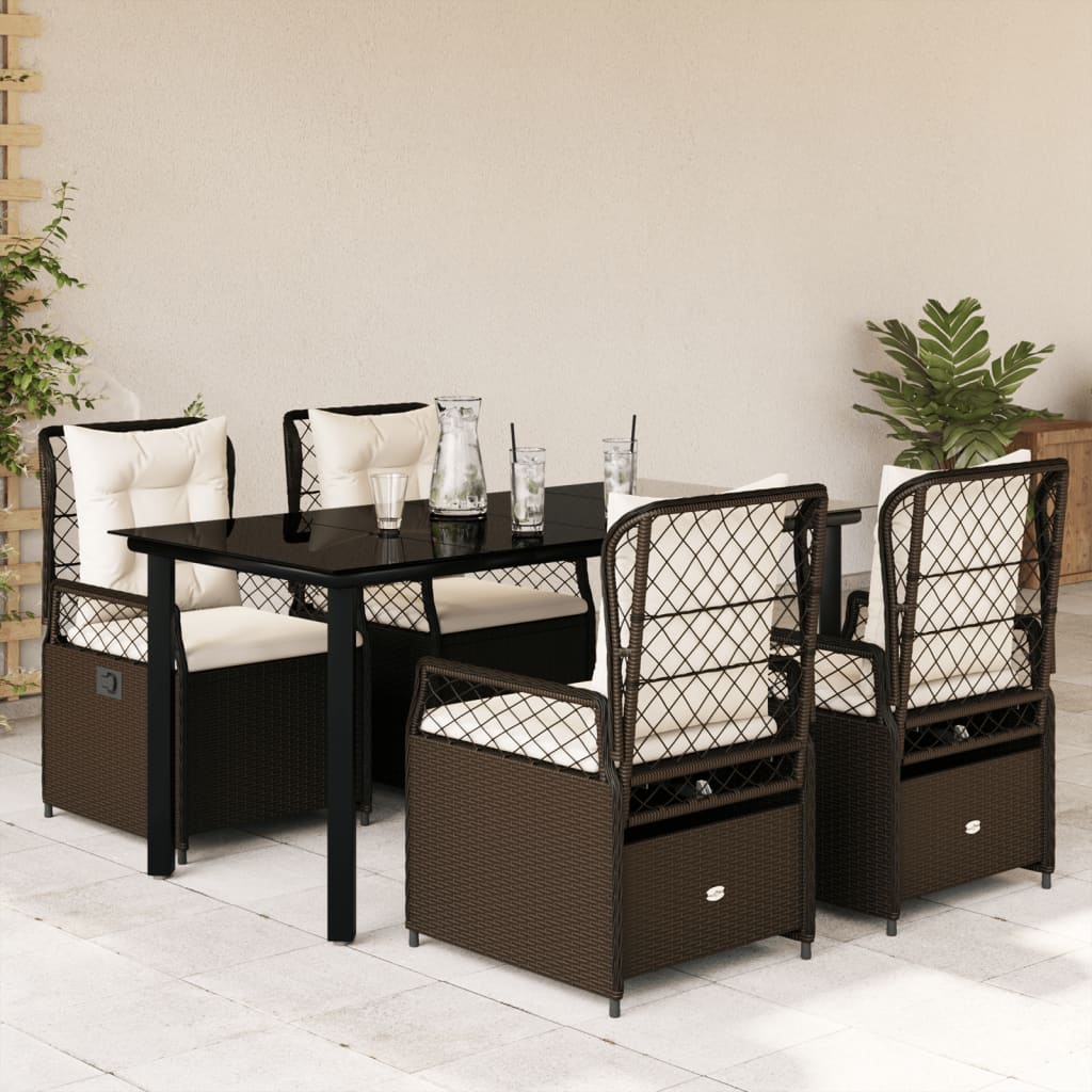 5-tlg. Garten-Essgruppe mit Kissen Braun Poly Rattan