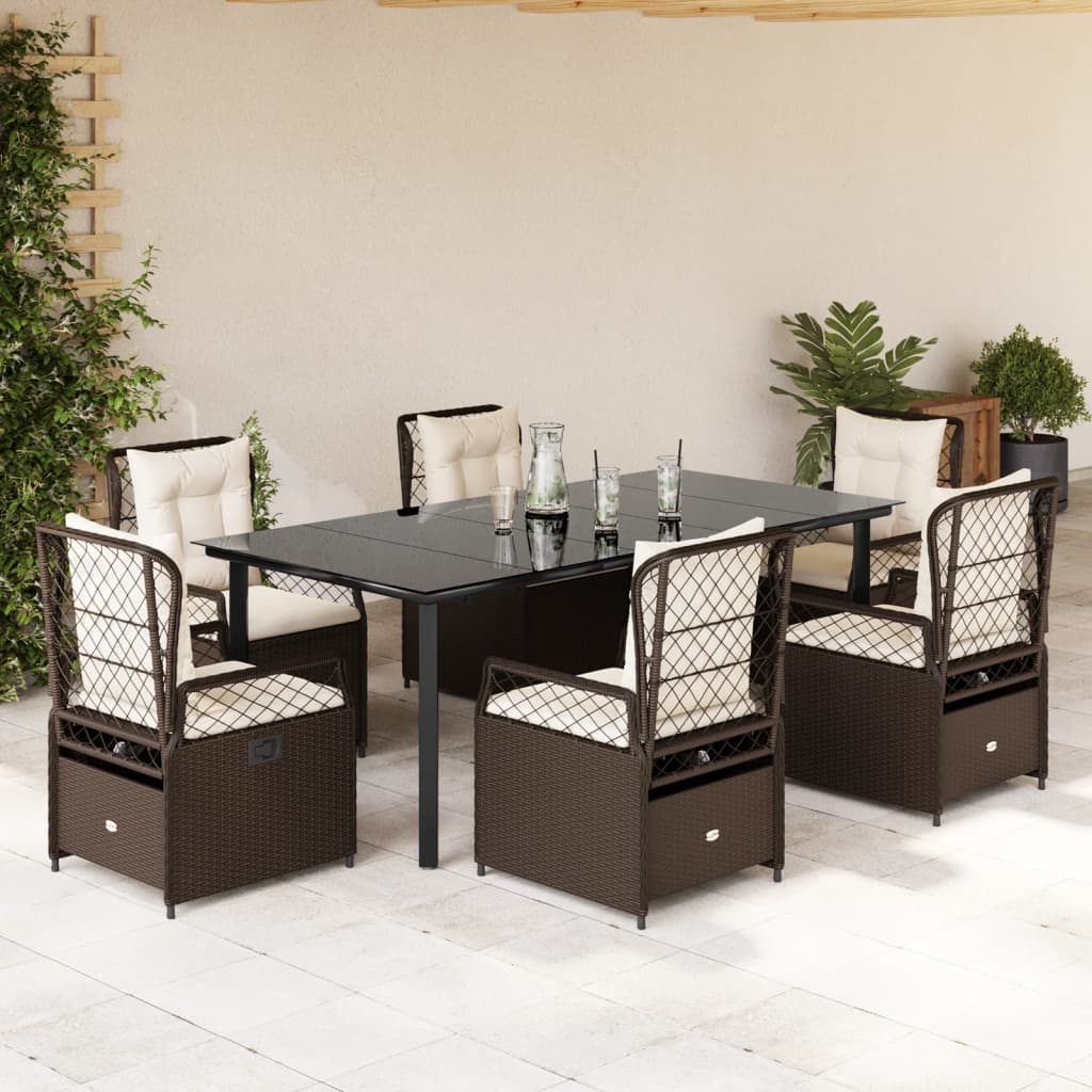 7-tlg. Garten-Essgruppe mit Kissen Braun Poly Rattan