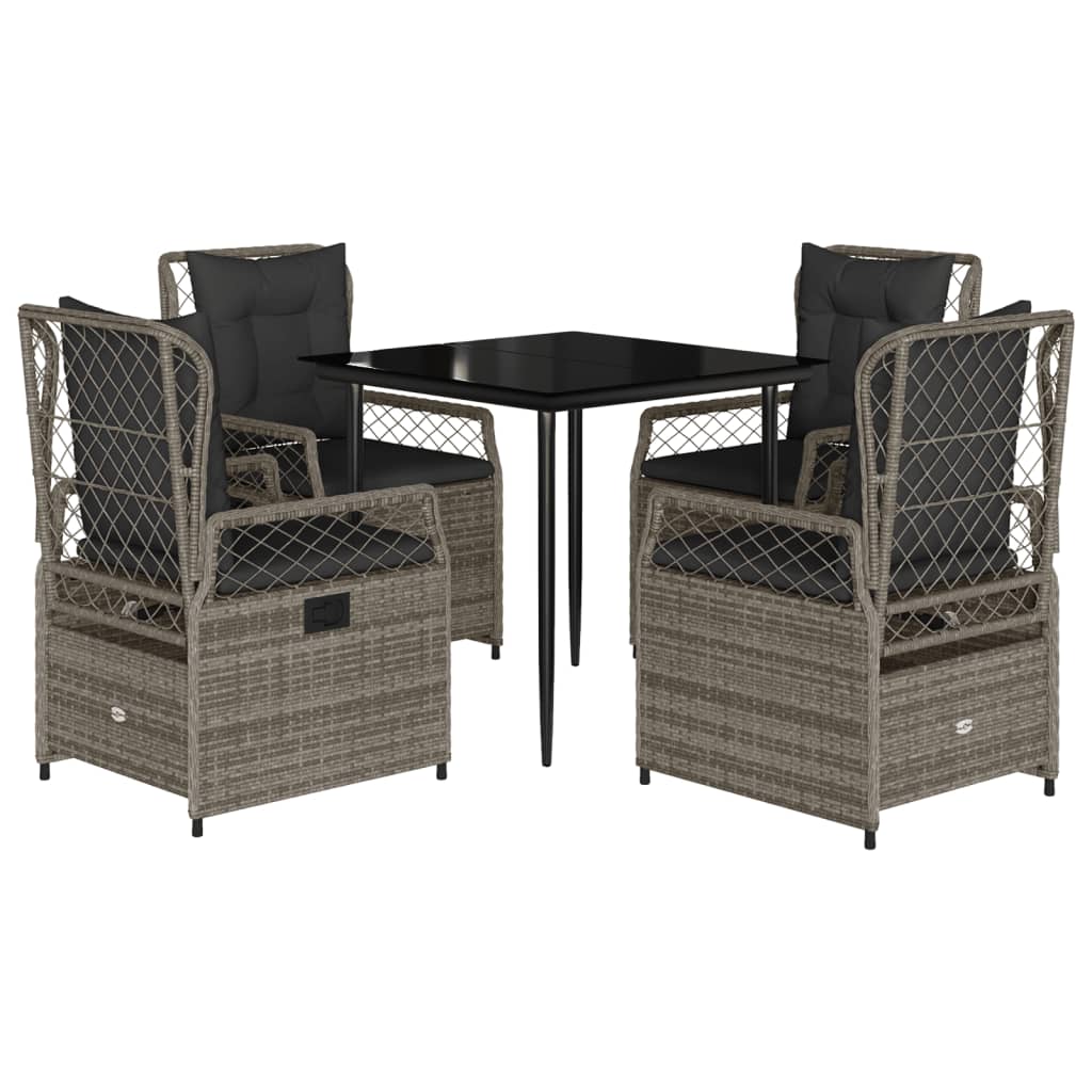 5-tlg. Garten-Essgruppe mit Kissen Grau Poly Rattan