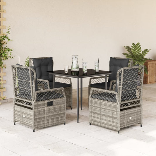 5-tlg. Garten-Essgruppe mit Kissen Grau Poly Rattan