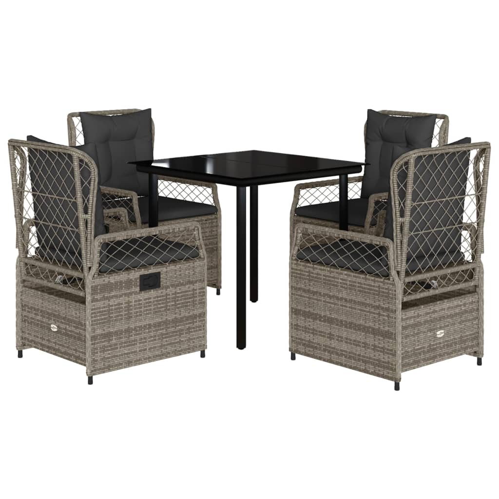 5-tlg. Garten-Essgruppe mit Kissen Grau Poly Rattan