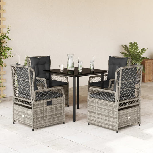 5-tlg. Garten-Essgruppe mit Kissen Grau Poly Rattan