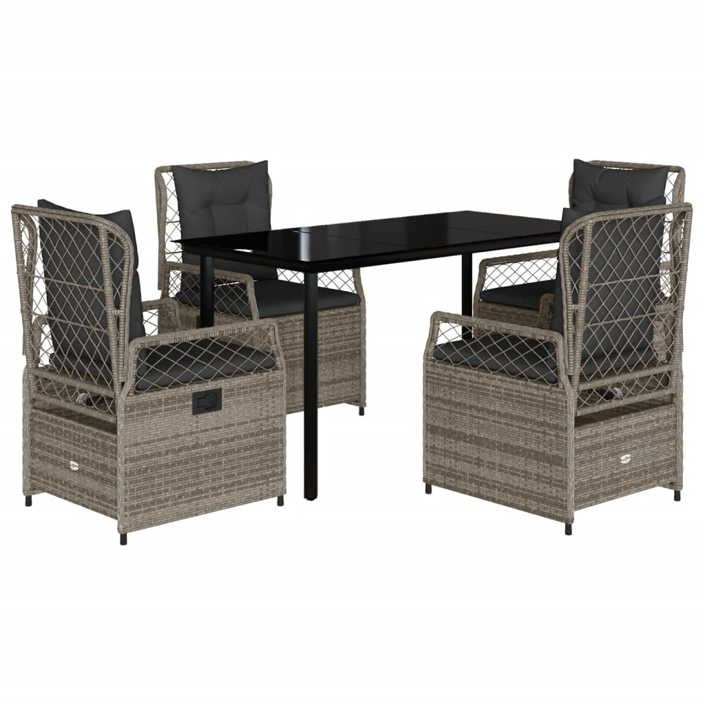 5-tlg. Garten-Essgruppe mit Kissen Grau Poly Rattan