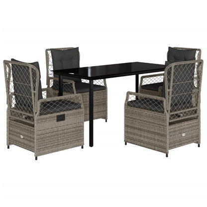 5-tlg. Garten-Essgruppe mit Kissen Grau Poly Rattan