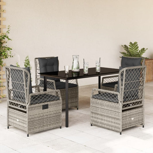 5-tlg. Garten-Essgruppe mit Kissen Grau Poly Rattan