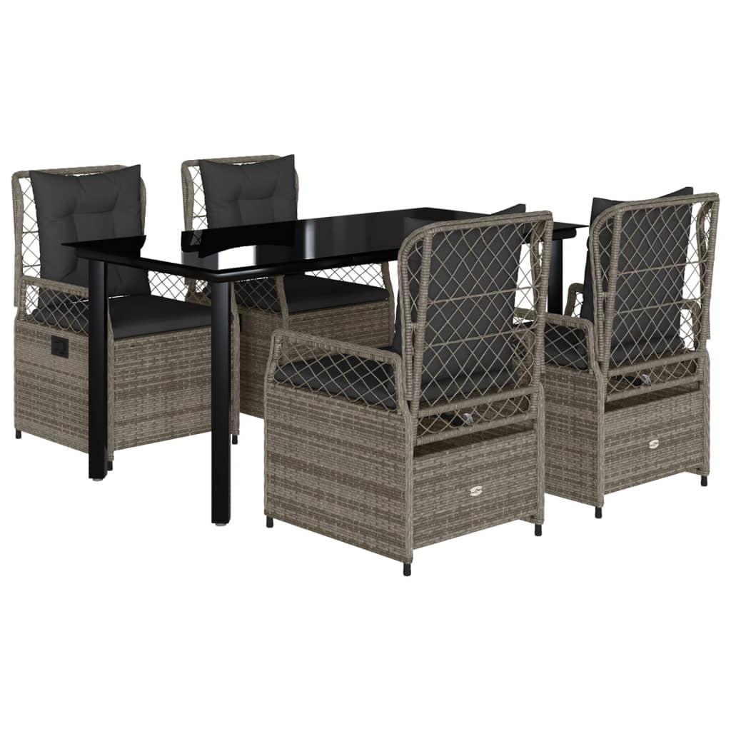 5-tlg. Garten-Essgruppe mit Kissen Grau Poly Rattan