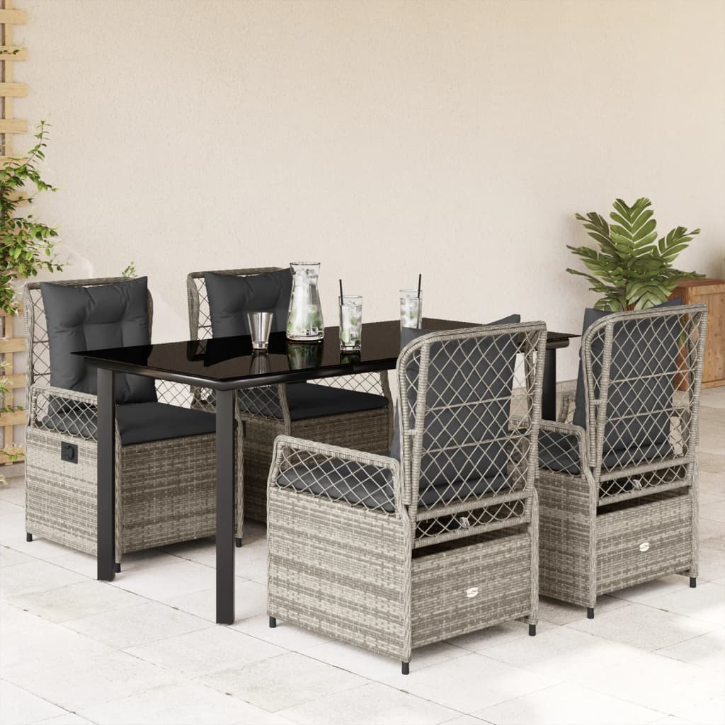 5-tlg. Garten-Essgruppe mit Kissen Grau Poly Rattan