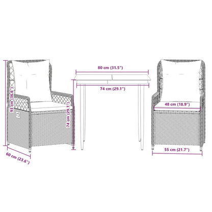 3-tlg. Garten-Essgruppe mit Kissen Beige Poly Rattan