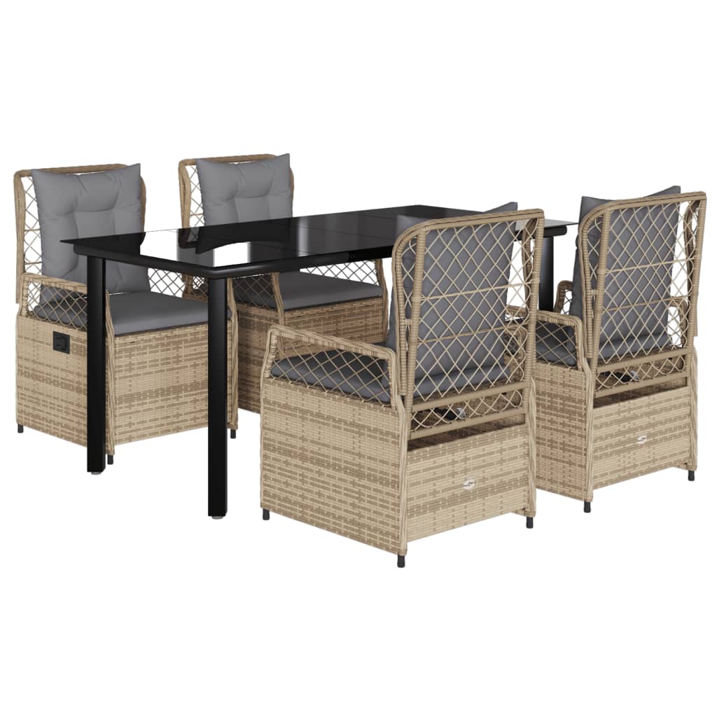 5-tlg. Garten-Essgruppe mit Kissen Beige Poly Rattan