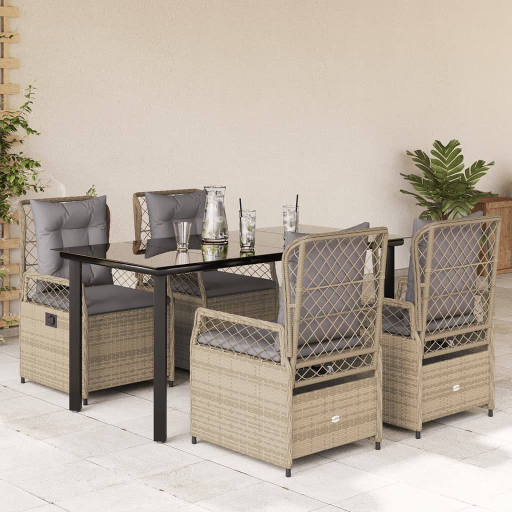 5-tlg. Garten-Essgruppe mit Kissen Beige Poly Rattan
