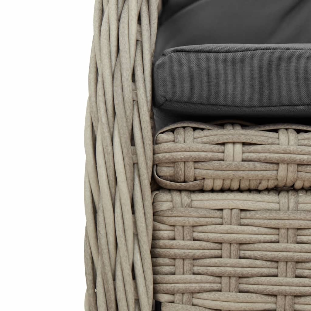 3-tlg. Garten-Essgruppe mit Kissen Hellgrau Poly Rattan