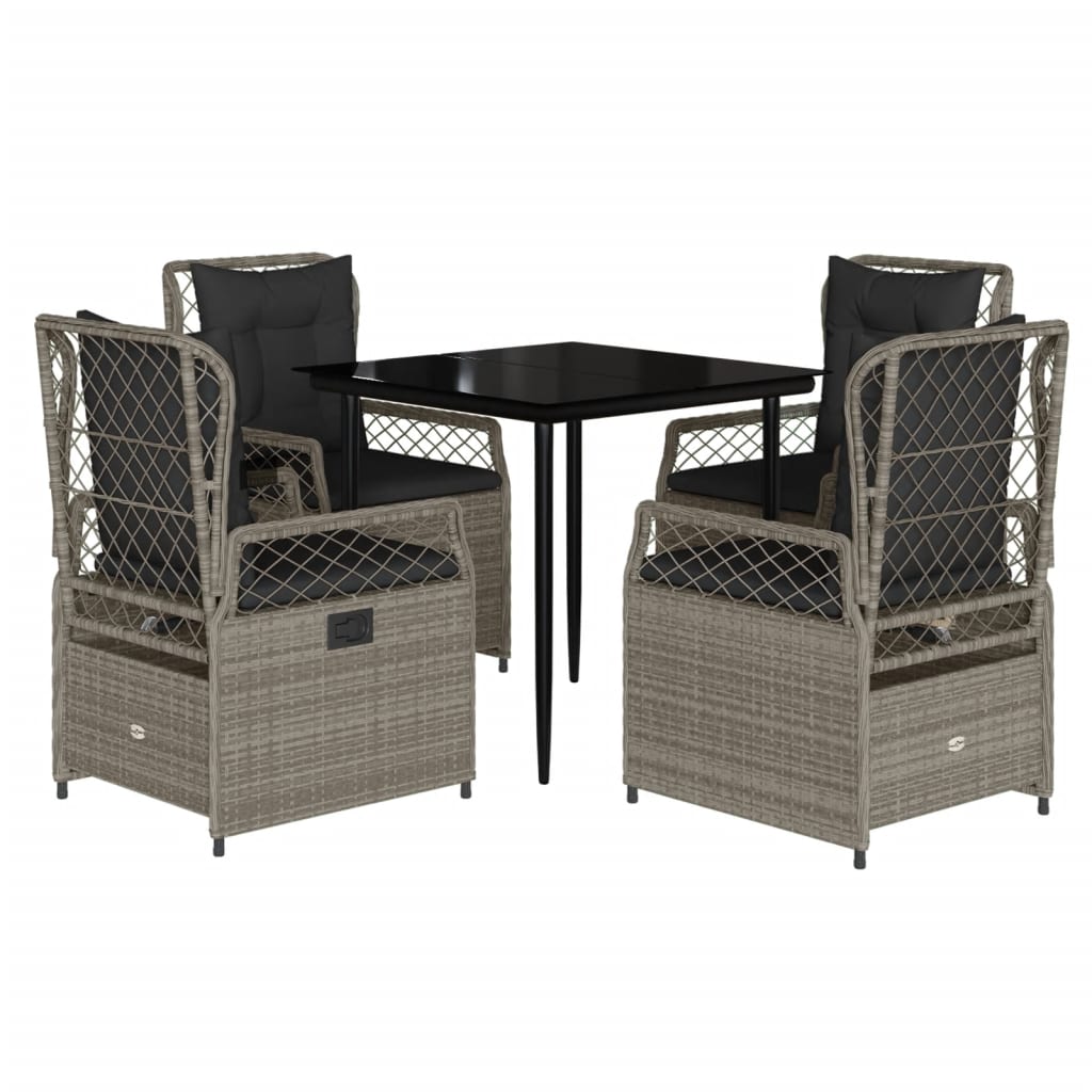 5-tlg. Garten-Essgruppe mit Kissen Hellgrau Poly Rattan