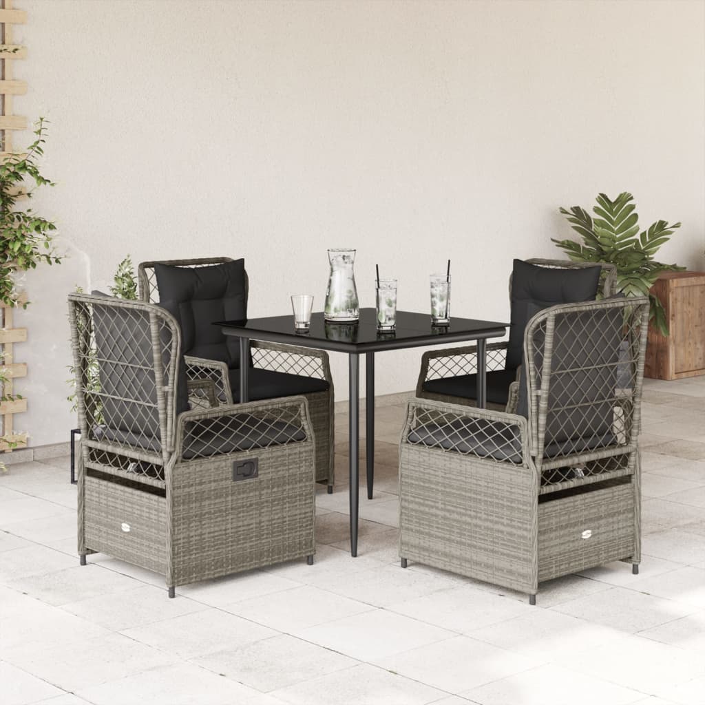 5-tlg. Garten-Essgruppe mit Kissen Hellgrau Poly Rattan