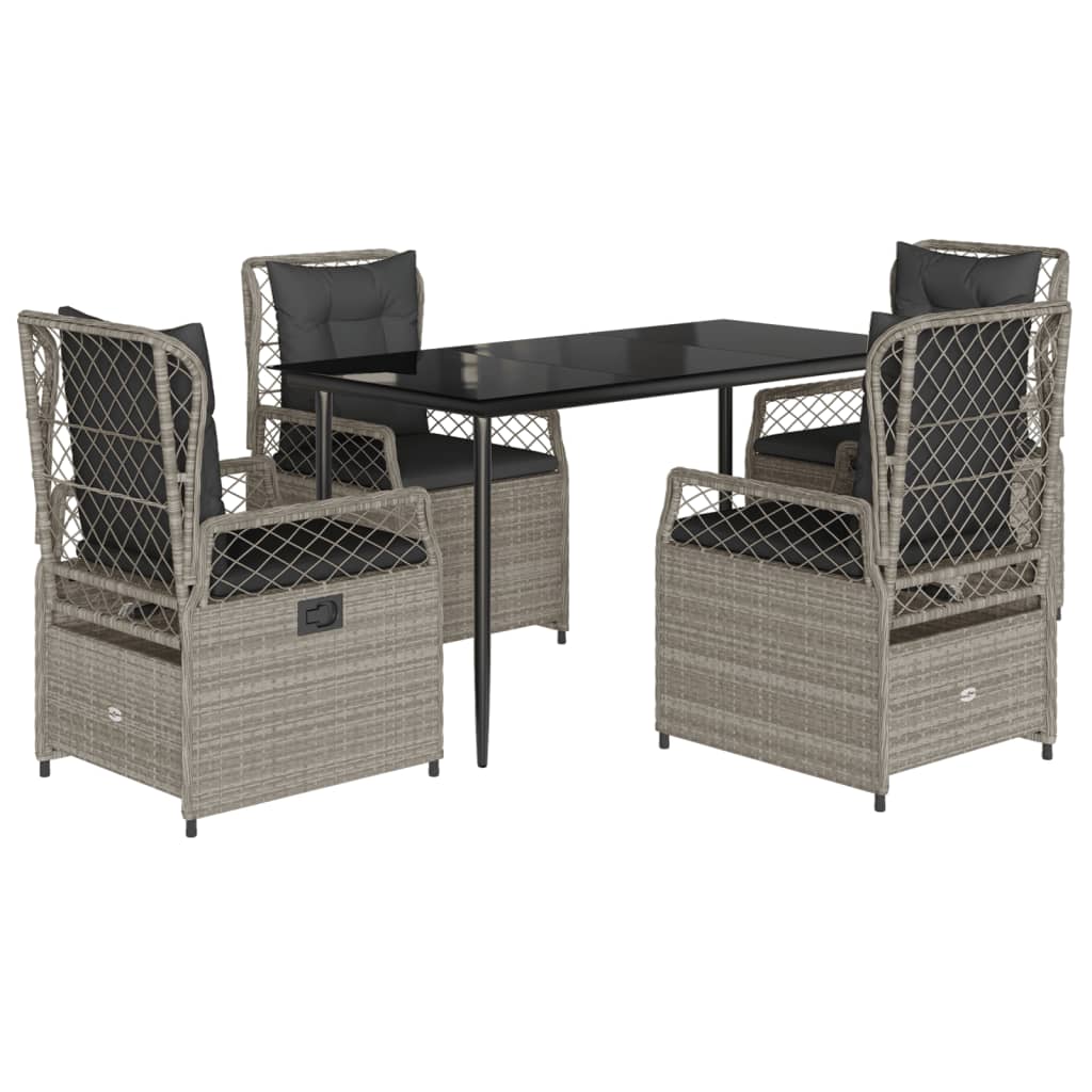 5-tlg. Garten-Essgruppe mit Kissen Hellgrau Poly Rattan